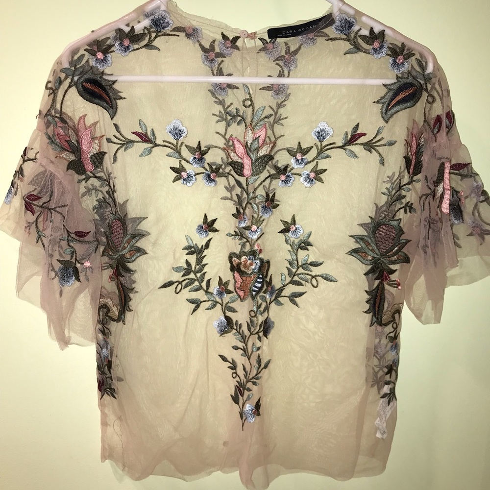 Light pink mesh shirt with floral design